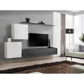 AEA Wohnwand Wohnzimmer Set Grau Sideboard Wandregal 4tlg Set Designer Holz Neu