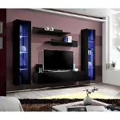 AEA Wohnzimmer Wohnwand Lowboard Holz Wand Regale Design Schwarz Modern Set 5tlg