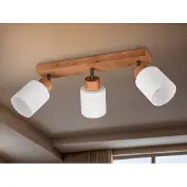 Meine Wunschleuchte LED Deckenstrahler Holz Natur schwenkbare Lampenschirme Glas Weiß, Breite 45cm
