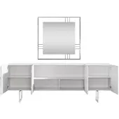 AEA Elegantes weißes Esszimmer Set mit Sideboard und Spiegel aus Holz