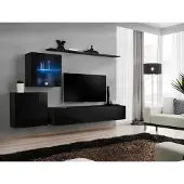 AEA Luxus Schwarz Wohnwand 2x Wandschrank Wohnmöbel Wohnzimmermöbel