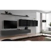 AEA Wohnwand Grau Komplett 7tlg Designer Holzmöbel Sideboard Wandschrank Wand Regal