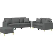 vidaXL 3-tlg. Sofagarnitur mit Kissen Dunkelgrau Stoff