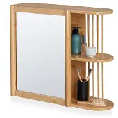 Relaxdays Wandregal mit Spiegel, Bambus, 2 halboffene Ablagen, 53x62x20 cm, Badezimmer, hängend, Spiegelschrank, natur