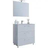VCM 3-tlg. Waschplatz Waschtisch | Waschbecken Unterschrank Breite 60 cm | Badmöbel Set stehend mit drei Schubladen Spiegel | Badinos