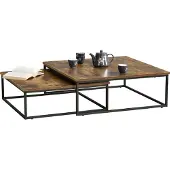 En.casa Couchtischset Haninge 2er Set Sofatische Wohnzimmertische 2-tlg. Stahlgestell Dunkler Holzton