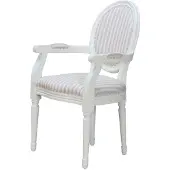 Ebuy24 Rokoko/Amaretta Esszimmerstuhl mit Armlehne antik weiss, Stoff beige gestreift.