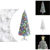 vidaXL Künstlicher Weihnachtsbaum mit Beleuchtung Weiß 210cm Glasfaser - Weihnachtsbäume