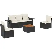 vidaXL 6-tlg. Garten-Sofagarnitur mit Kissen Schwarz Poly Rattan