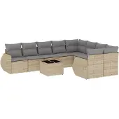 vidaXL 10-tlg. Garten-Sofagarnitur mit Kissen Beige Poly Rattan