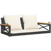 vidaXL Hängebank mit Kissen Schwarz 109x62x40 cm Poly Rattan
