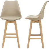 En.casa Barhocker 2er Set Barstuhl mit Rückenlehne Bistrohocker mit gepolsterter Sitzfläche Tresenhocker mit Holzgestell Buche-Gestell Beige []