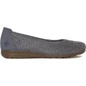 Rieker Slipper aus Naturleder, blau, Größe 37, mit Zopf- und Durchbruchmuster