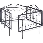 Relaxdays Beetzaun Metall, Beeteinfassung zum Stecken, 4 Vintage Zaunelemente mit Ornamenten HxB 34,5 x 56,5 cm, schwarz
