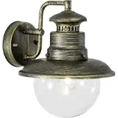 Brilliant rustikale Wandleuchte ARTU in schwarz gold gebürstet | IP44 Wandlampe für Außen | 1x E27 Fassung max. 60 W | Metall/Glas
