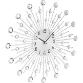 Relaxdays Wanduhr, glitzerndes Diamanten-Design, batteriebetrieben, Küchenuhr analog, Ø 50 cm, Wohnzimmeruhr, silber
