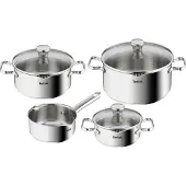 Tefal Duetto Kochgeschirr, 7-Teiliges Set, Stielkasserolle 16 Cm, Kochtöpfe 16/20/24 Cm + Deckel