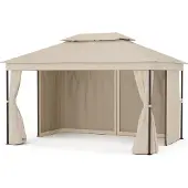 Blumfeldt Mondo Dual Pavillon 3x4 – Doppeldach & Moskitonetze, Rostfreier Metallrahmen, Wetterfeste Überdachung, Gartenpavillon, Beige