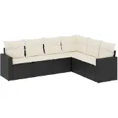 vidaXL 6-tlg. Garten-Sofagarnitur mit Kissen Schwarz Poly Rattan