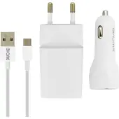 Avizar , Ladegerät-Set: 2.1A Wand-Ladegerät, KFZ-Ladegerät und USB-C Kabel (1m), Weiß