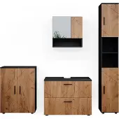 Vicco Badmöbel-Set Irma Goldkraft Eiche/Anthrazit 4 Teile, mit Schubladenschrank und Midischrank, Model 38063