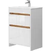 Vicco Waschbeckenunterschrank Detmold Weiß Hochglanz/Goldkraft Eiche 2 Teile, Unterschrank 60 cm, Model 40059