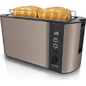 Arendo Toaster 4 Scheiben, Langschlitztoaster, Langschlitz, Edelstahl, 1500W, Display mit Restzeitanzeige, Brötchenaufsatz, Defrost Funktion, Wärmeisolierendes Gehäuse, Bronze