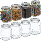 Relaxdays Vorratsgläser mit Deckel, 8er Set, Glas, 750 ml, eckige Vorratsdosen, luftdichte Glasbehälter, transparent