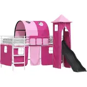 Syfax Kinderloftbett Uni Weiß und Rosa 90 x 200 cm Metall