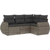 vidaXL 4-tlg. Garten-Sofagarnitur mit Kissen Grau Poly Rattan