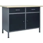 Sonstiges vidaXL Werkbank Schwarz 2 Schubladen 2 Schränke Türen Stahl 120x60x85cm
