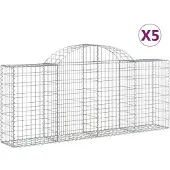 vidaXL Gabionen mit Hochbogen 5 Stk. 200x30x80/100 cm Verzinktes Eisen