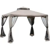 Outsunny Gartenpavillon Pavillon Gartenzelt mit 4 Seitenwänden 3 x 3 m Grau
