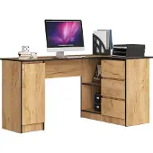 BDW , Eckschreibtisch rechts, 3 Schubladen, 4 Regale, Eiche Craft