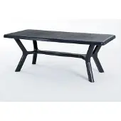 Idea New Garden Srl Rechteckiger Außentisch 200x95 cm aus Polypropylen mit gekreuzten Beinen, metallverstärkte Struktur und Öffnung für Sonnenschirm - SAMUEL - Schwarz