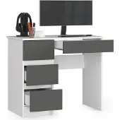 BDW Büroschreibtisch mit 4 Schubladen, Gamingtisch, Weiss / Grau Links