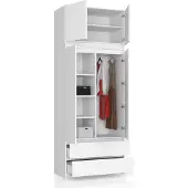 BDW Kleiderschrank mit 4 Türen, 4 Einlegeböden, Kleiderbügel, Weiß
