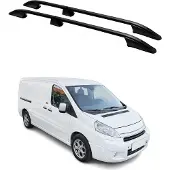 Omtec Dachreling Dachgepäckträger für Citroen Jumpy 2007-2017 L2 Langer Alu Schwarz 2x