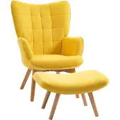 HOMCOM Ohrensessel mit Hocker, Relaxsessel, Polstersessel in Cord-Optik, Gelb