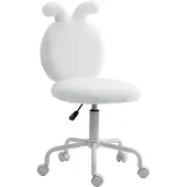 Dopwii Polsterstuhl mit Hasenohren, Rollbarer Schreibtischstuhl, drehbar, Kunstfell, Weiß