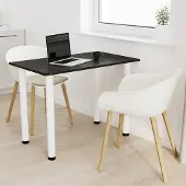 AKKE Stein Black Fosil Esstisch mit weiße beine LxBxH: 70x60x74 cm