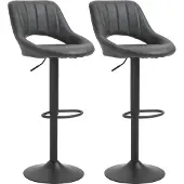 HOMCOM Barhocker-Set, 2 Hocker, Küchenhocker, Lederoptik, drehbar mit Fußstütze