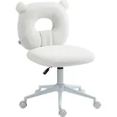 SUGIFT Bürostuhl Teddyfell Bärenform Weiß, Schreibtischstuhl ohne Armlehne höhenverstellbar, Drehstuhl Fleece-Optik | 50x56x90 cm | 44–54 cm Sitzhöhe