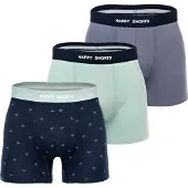 Happy Shorts Herren Boxer Shorts, 3er Pack - Retro Jersey, Logobund