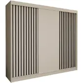 AX Living Cabinio Schwebetürenschrank Weiß 240 cm Schwarze Lamellen