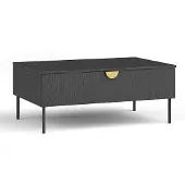 AX Living Couch Tisch Brunelli 100 Schwarz Holzoptik goldenem Griff