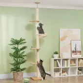 Fortuna Lai Deckenhoher Kratzbaum, Anti-Kipp-Sicherung, Sisal-Seilpfosten, Holzwerkstoff, Eiche+Cremeweiß