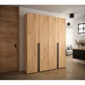 Minio Kleiderschränk 200 cm MANHATTAN 2 Oak Craft Gold + schwarzer Griff