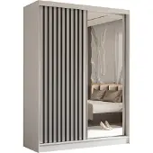 AX Living Cabinio Weiß Schrank mit Spiegel 160 cm Schwarze Lamellen