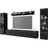 Minio , Wohnwand "VEVE 2", hängend, stehend, 4-Teilig, Schwarz Graphit Farbe